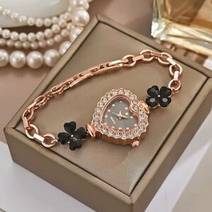 Black and Rose Gold Heart Watch